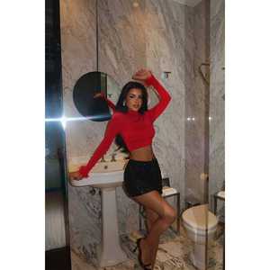 Chemisier en satin de coton et lin rouge Genji, style vintage avec broderie détails plumes, tissé, taille XL longue, pour printemps, été, automne - Product Image 5