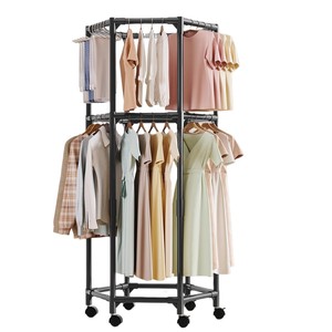Cedar space Nouveau design <span class=keywords><strong>Porte</strong></span>-vêtements sur pied en métal avec base en PP, pour intérieur/extérieur, antirouille, double tringle, séchoir à vêtements - Product Image 6