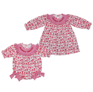 Abbigliamento Smock per Neonati MAMAS BESTIE, Vestito Estivo Rosa con Fiocchi per Sorella - Product Image 1