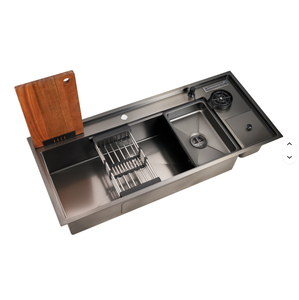 Évier <span class=keywords><strong>de</strong></span> <span class=keywords><strong>cuisine</strong></span> fait à la main Nouvelles tendances Finition gaufrée Nano <span class=keywords><strong>Noir</strong></span> 304 Acier inoxydable 4 trous Poubelle multifonctionnelle anti-rayures - Product Image 4