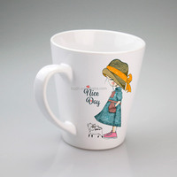 Topjlh Tasse à café en céramique blanche conique de 12 oz, vierge, avec poignée, pour sublimation et impression d'images personnalisées, usage quotidien au bureau et à la maison