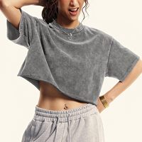 T-shirts surdimensionnés vintage pour femmes personnalisés T-shirts courts décontractés à manches courtes en coton délavé à l'acide hauts chemises Grunge d'été échantillon gratuit