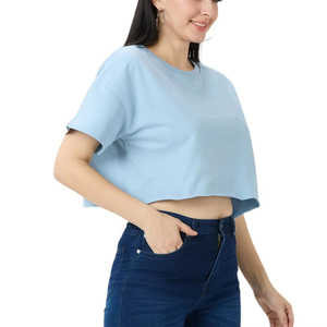 Nouveauté, prix bas, vêtements d'été pour femmes, crop top, nouveau design, couleur unie, crop top à manches courtes de haute qualité pour femmes - Product Image 4