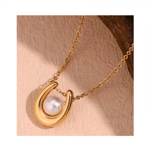 Collar de Perlas para Mujer <span class=keywords><strong>N806</strong></span>, Tendencia de Moda, Temperamento, Acero Inoxidable 18K, Collar de Perlas en Forma de U - Product Image 1