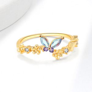 Aesthetic Crystal Gradient Zircon Butterfly <b>Rings</b> for Women Girl Cute Small Butterfly Open <b>Adjustable</b> <b>Ring</b> Charm Jewelry Band - Product Image 4