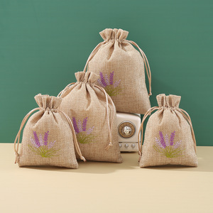 Cotton Drawstring Bags 13x18cm Embroidered Lavender Design For Gift Packaging - Product Image 1