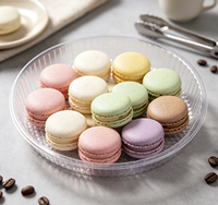 Plateau à dessert rond en plastique PET transparent à nervures, jetable, qualité alimentaire, pour macarons et biscuits