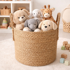 Panier de rangement rond en osier, écologique, pour linge et jouets, avec poignées, pour la maison, la chambre et le salon - Product Image 3