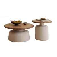 Table basse en bois massif minimaliste moderne, table ronde de couleur crème avec plateau en bois pour salon