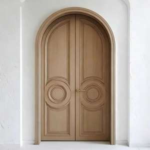 Porte double en bois massif de style français, normes européennes, avec arche intérieure en verre, isolation phonique, design moderne pour hôtel et villa - Product Image 2