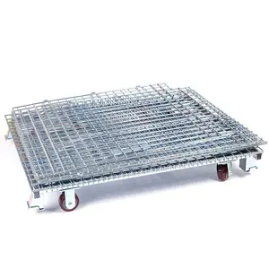 Kho gấp stillage lồng kim loại thép lưới dây Stackable ráp Giỏ dây container pallet có thể khóa lưu trữ lồng