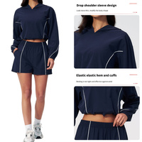 Conjunto de 2 Piezas para Mujer, Talla Grande, Verano, Top Corto de Manga Larga para Gimnasio, Pantalones Cortos Deportivos de Cintura Alta, Ropa Holgada para Yoga