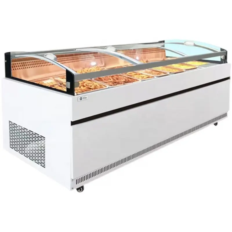 Supermarket Stainless Steel Es Beku Segar Makanan Laut Ikan Etalase Meja Kulkas Freezer