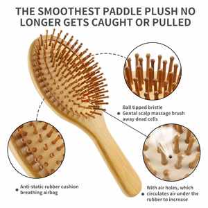 Bamboo Wood Paddle <b>Detangling</b> Custom Logo Hair <b>Brush</b> Manufacturer with Air Cushion <b>Brush</b> Bamboo Bristle Paddle <b>Brush</b> for Women - Product Image 2