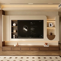 Meuble TV contemporain en noyer avec éclairage LED pour salon, console multimédia, fabrication OEM sur mesure