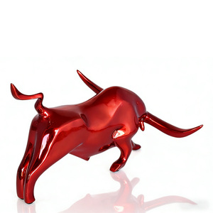 Sculpture de taureau en résine électroplaquée, gravée, artisanat porte-bonheur pour la maison, le salon, le bureau - Product Image 5