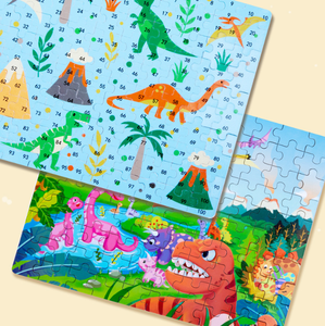 Puzzle de dinosaures de 100 pièces, emballé dans un baril en papier, jouet éducatif pour enfants de 3 ans et plus, puzzle plat pour l'apprentissage préscolaire - Product Image 4