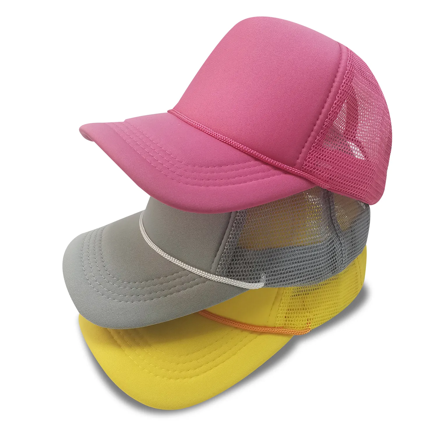 Directe Dispatch Factory Custom Hoed Cap Polyester Plain Geverfd Mesh Trucker Hoed Met Touw Baseball Cap Mesh