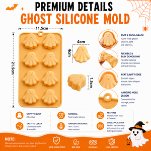 Flexible Halloween Ghost <b>Silicone</b> Mold DIY <b>Baking</b> Soap Making 8-Cavity Non-Stick Handmade Certified Safe Custom Color Service - Product Image 2