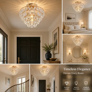 Low MOQ Modern Round Crystal <b>Ceiling</b> <b>Light</b> for Corridor Silver Crystal <b>Ceiling</b> Chandelier Lamp for Living Room Kitchen Decor - Product Image 3