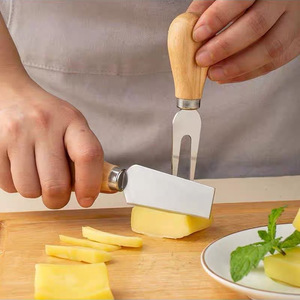 Utensilios para queso: Juego de espátulas de acero inoxidable con mango de madera, cuchillo para queso, tenedor, espátula para servir, utensilios de repostería para servir pasteles y pizza - Product Image 5