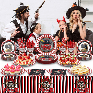 Ensemble de vaisselle d'<span class=keywords><strong>anniversaire</strong></span> pirate très vendu, adapté aux garçons et aux filles, idéal pour les fournitures de fête sur le thème des pirates - Product Image 2