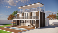 Maisons conteneurs préfabriquées de luxe, bien conçues, 3 chambres, 40 pieds, mur-rideau en verre, abri de voiture, design moderne