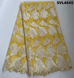 Vestido de tela de encaje africano blanco de alta calidad elegante tela de gasa Suiza Sexy con agujeros bordado ecológico encaje Lafaya - Product Image 3