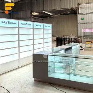 ויטרינת תצוגה מזכוכית מחוסמת עם תאורה מובנית, מדפים וארון אחסון בהתאמה אישית לחנות קמעונאית - Product Image 3