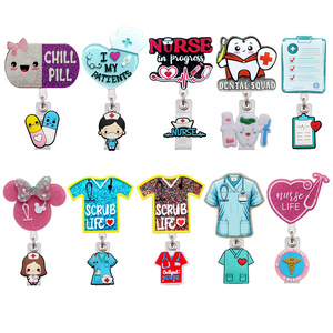 Nuevas tendencias, carrete de insignia de brillo acrílico divertido, soporte de insignia de nombre de enfermera, soporte de carrete de insignia retráctil Acrílico - Product Image 1