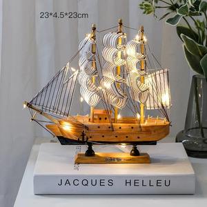 Modèle de bateau à voile <span class=keywords><strong>en</strong></span> bois artisanal avec lumière, décoration d'intérieur, cadeau unique, ornement méditerrané<span class=keywords><strong>en</strong></span> personnalisé - Product Image 4
