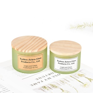 Pot <span class=keywords><strong>à</strong></span> bougie en verre givré vert <span class=keywords><strong>à</strong></span> large ouverture avec couvercle en bois, 3 mèches, idéal <span class=keywords><strong>pour</strong></span> la fabrication de bougies de luxe - Product Image 2