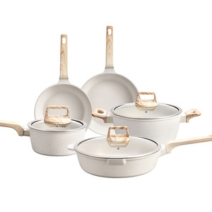 Cocina de diseño agradable de alta calidad, 5 uds., cacerola de aleación de aluminio de granito de Metal blanco, ollas y sartenes, juego de utensilios de cocina antiadherentes - Product Image 6