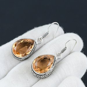 ต่างหูแบบเกี่ยวอัญมณีทรงลูกแพร์ทรงเหลี่ยมเพชรพลอยสีเงินสเตอร์ลิง925ทำด้วยมือสำหรับงานปาร์ตี้ของขวัญโรงงาน - Product Image 3