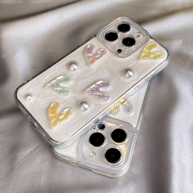 Premium Pearl 3D Love Glitter Mobile Accessories Phone case for iPhone 16 Plus 17 18 Pro Max Shell Drip Glue Shining Back Cover