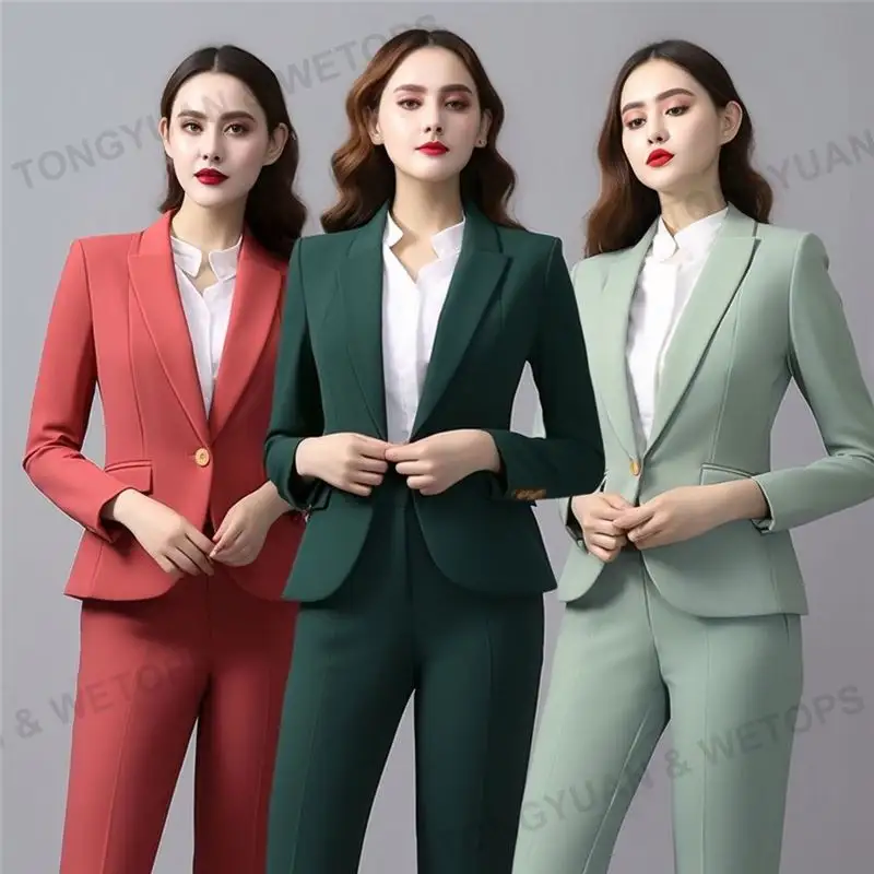 Plus Size Lady Working Suits Solid Color Three Piece Business Blazer Suit Custom Office Lady Outfits Long Sleeve Blazer Set