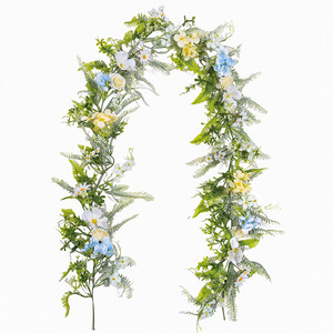 Guirnalda de ratán artificial con flores blancas y azules para decoración del hogar en primavera, 150 cm de largo - Product Image 5