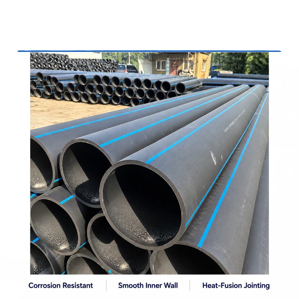 PE100 HDPE Pipe Black Plastic Water Pipe With Blue Stripe for ...