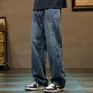 Jeans en denim droit vintage Y2K pour hommes 2025, poche utilitaire, rétro, délavé, déchiré, pantalon décontracté, streetwear, bas de vêtement hip-hop, taille haute - Product Image 3