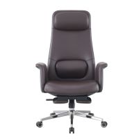 Chaise de bureau exécutive contemporaine ergonomique à dossier haut en cuir avec fonction inclinable, repose-pieds rétractable et réglable en acier