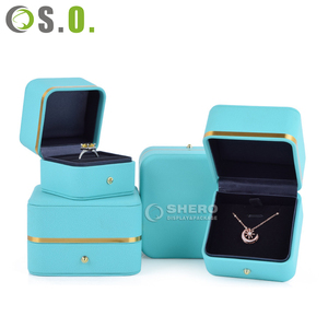 Boîte à bijoux en cuir de haute qualité, marron et bleu, pour mariage, cadeau, emballage personnalisé, vente en gros - Product Image 3