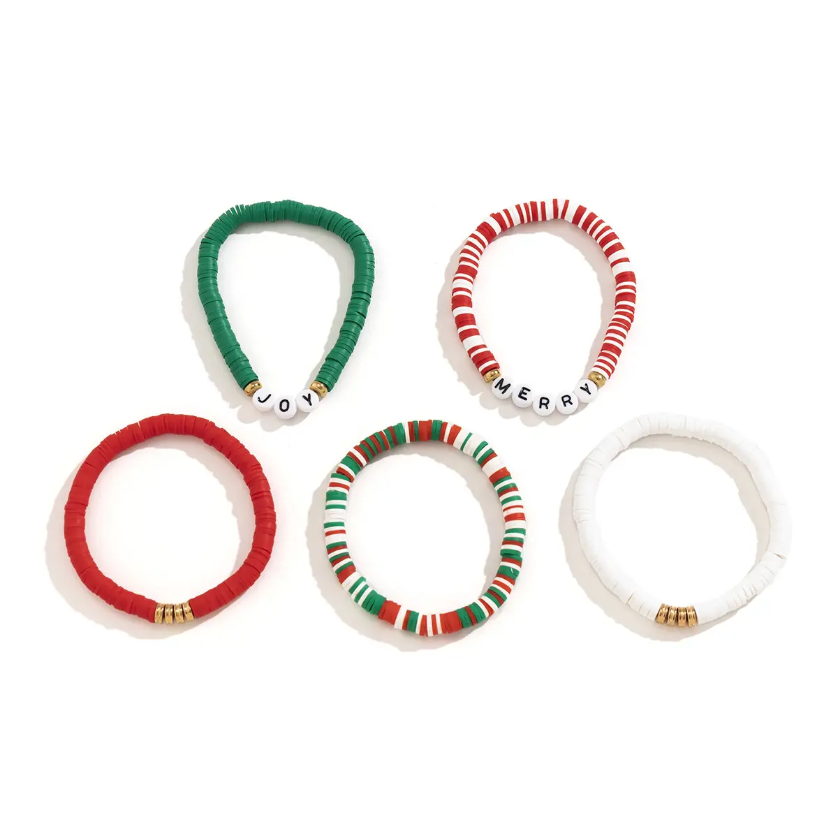 Bracelet de perles multicolores en argile polymère tricoté de Noël Alphabet discret Accessoire polyvalent élastique