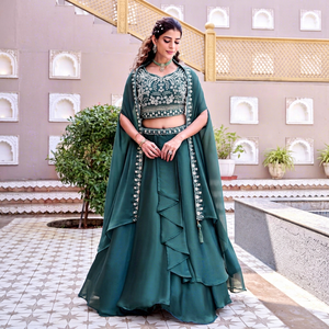 Lehenga Choli traditionnel brodé pour femme, longueur ras du sol, tenue de mariage, polyester, coupe ample, style ethnique Inde Pakistan - Product Image 3