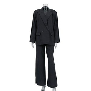 Nuevo Traje Elegante Holgado Bdbh para Mujer, Traje de Dos Piezas con Pantalones Anchos de Pierna Larga y Mangas Largas en Color Contrastante, Estilo Europeo y Americano - Product Image 2
