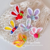 Barrette pour cheveux d'enfant en laine crochetée à la main avec oreilles de lapin en trois dimensions, nœud en laine, dessin animé, petite fille, accessoires pour cheveux tissés