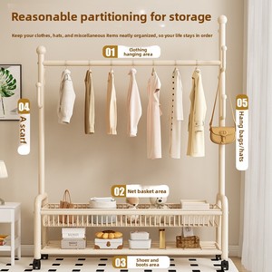 Porte-manteau et étagère à vêtements mobiles en métal sur pied pour chambre et salon - Séchoir de rangement domestique - Product Image 3