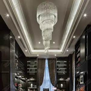 Luminária suspensa para escada de entrada foyer, lustre longo espiral para escada de hotel compras