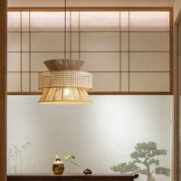 Lampe suspendue décorative de style japonais Wabi-Sabi en corde de chanvre et rotin, forme ronde, plusieurs couches, design décoratif