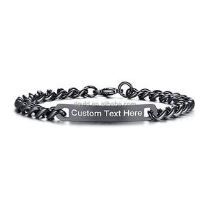 Bracelet barre gravé personnalisé argent 18K <span class=keywords><strong>or</strong></span> rose noir acier inoxydable <span class=keywords><strong>gourmette</strong></span> Bracelet bijoux <span class=keywords><strong>gravure</strong></span> femmes hommes - Product Image 2