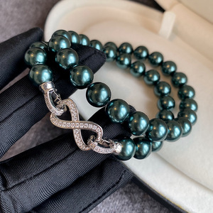Collier en perles de Tahiti vert foncé pour femmes, micro-incrusté de zircon, électroplaqué, boucle géométrique en forme de 8, chaîne conventionnelle RF643 Ta - Product Image 5